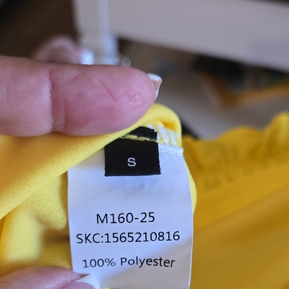 Women's Bright Yellow Off-Shoulder Mini Dress, NWOT. - Picture 6 of 7